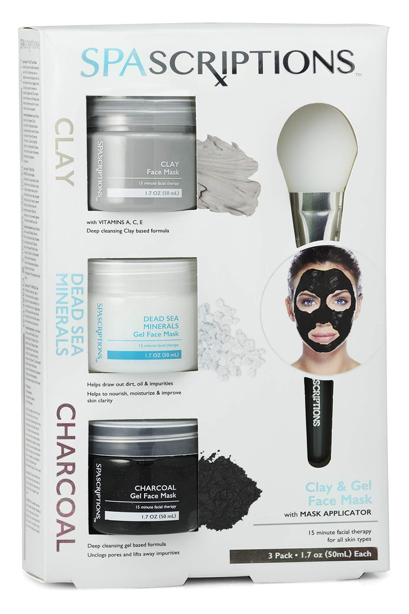 SpaScriptions Dead Sea, Charcoal, & Clay Gel Face Mask with Silicone Applicator - 3 Pack, 1.7 oz each Jar, 5.1 oz total - Image 1